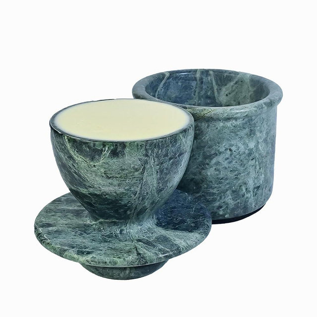 Jungle Green Butter Keeper, Round Marble Butter Dish, 4 inches, 3.5 inch Diameter