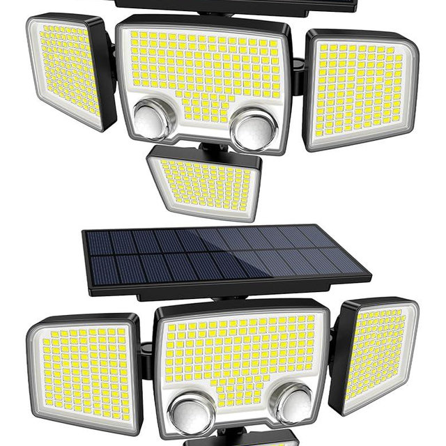 Tuffenough Solar Outdoor Lights with Motion Sensor - 2500LM Bright 4 Heads LED Security Flood Light with 2 Sensors - 3 Modes Solar Powered Detected Wall Lamp Fixtures Waterproof for Outside Yard