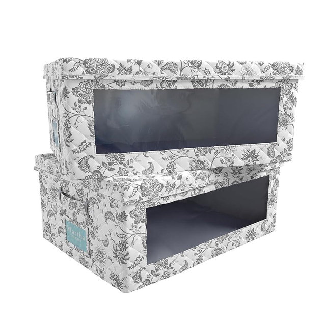 Martha Stewart Essential Collapsible Stackable Decorative Home Storage Organization With Lidded Tops, Set of 2 Lidded Storage Boxes, Bedford Floral
