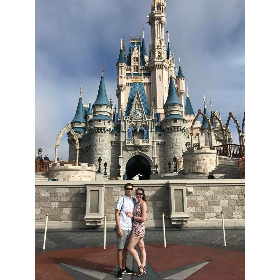 February 2017: RH Music Disney Trip. Julia "ballposed" to Nick in front of Cinderella's Castle on their 3 year anniversary