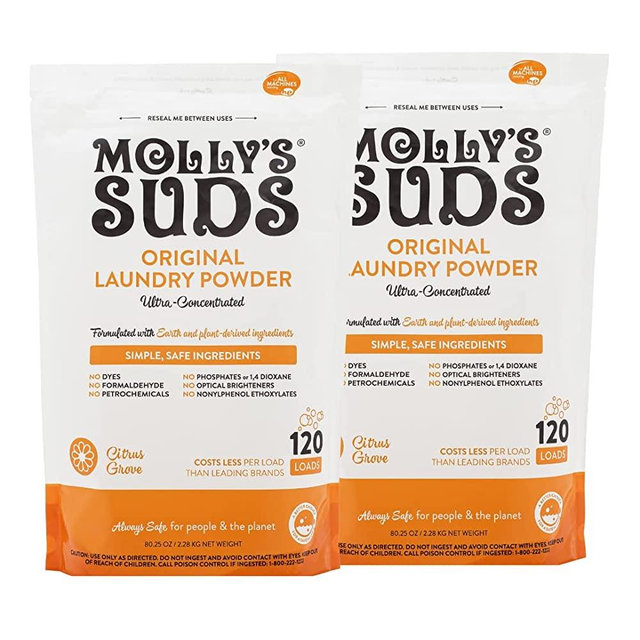Molly's Suds Original Laundry Detergent Powder | Natural Laundry Detergent for Sensitive Skin | Earth-Derived Ingredients, Stain Fighting | Citrus Grove Scented, 2 Pack (240 Loads Total)