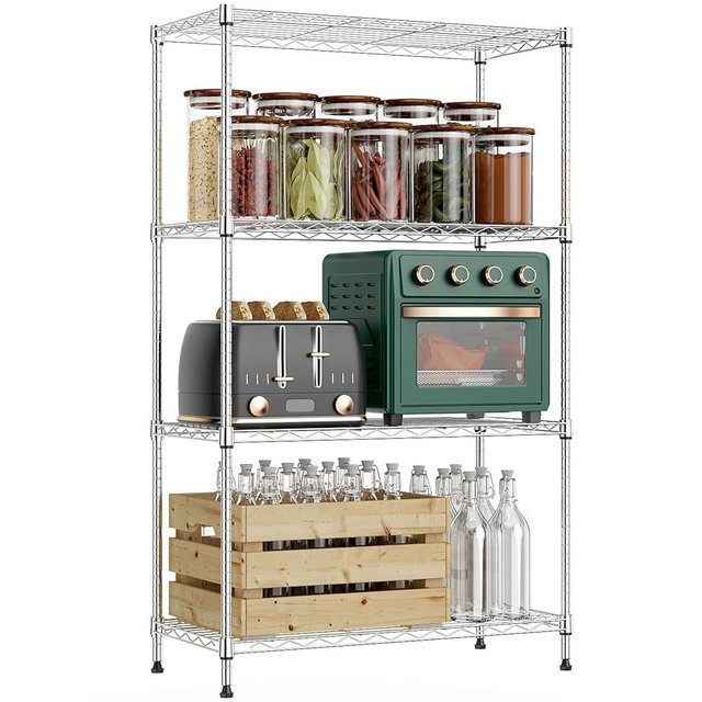M MZG 1000 lbs 4Tier Shelf Metal Storage Shelves Wire Rack Closet Organizers with Wheel for Garage Kitchen Bathroom Laundry Chrome 13.7" D x 29.5" W x 47.2" H