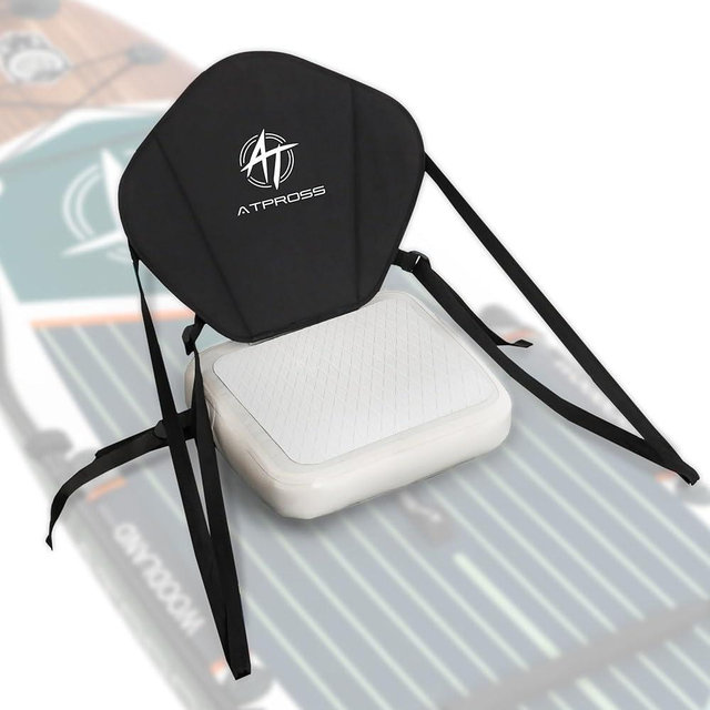 Inflatable Kayak Seat with Padded Backrest | 4 Adjustable Straps | Sit-On-Top Cushion for Kayaking, Canoeing & Fishing | Quick Inflation Design