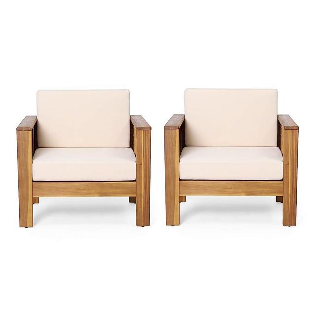 Christopher Knight Home Louver Club Chairs, Teak + Cream