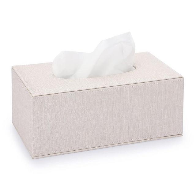 Sumnacon Rectangular Large or Medium Linen Tissue Box Cover - Stylish Tissue Box Holder with Magnetic Bottom (Beige, Medium)