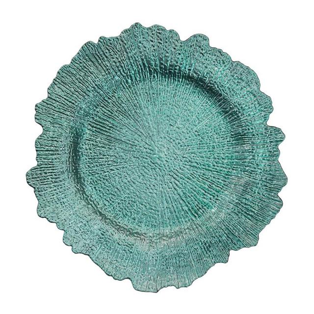 WELMATCH Turquoise Plastic Reef Charger Plates - 12 pcs 13 Inch Round Floral Sponge Charger Plates Wedding Party Decoration (Turquoise, 12)