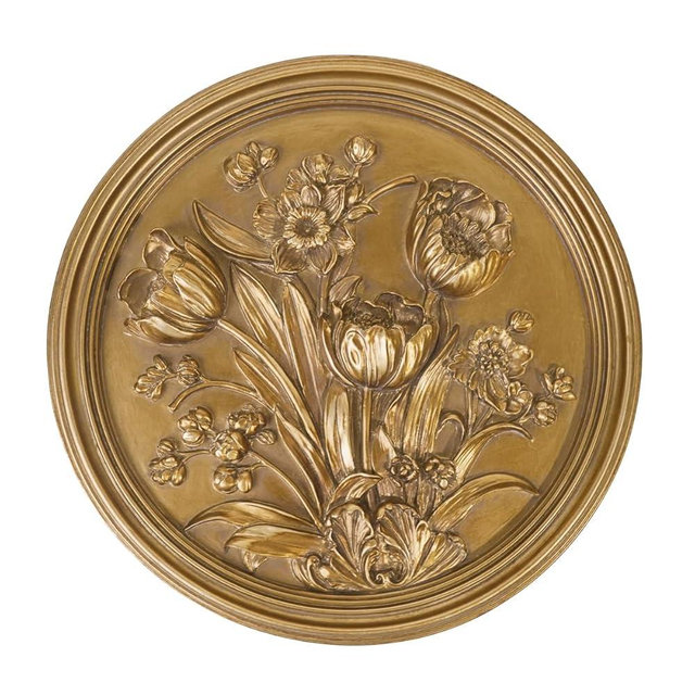 S-MANTIS Vintage Wall Sculpture,Antique Pediment,Hallway Wall Art,Hand Painted Floral Wall Decoration Accent Artworks for Indoor Kitchen Bedroom Living Room Office Outdoor Garden Patio (Antique Gold)