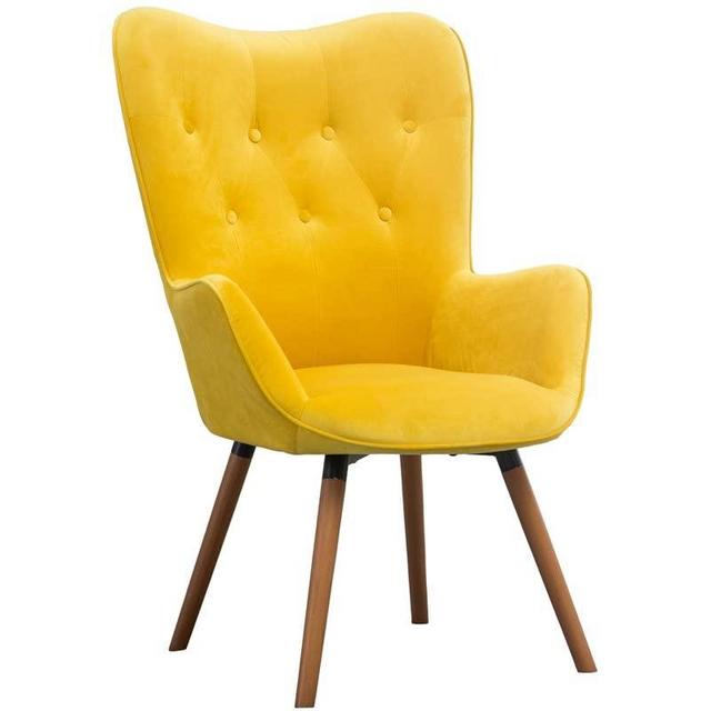 Roundhill Furniture AC155YL Doarnin Silky Velvet Tufted Button Accent Chair, Yellow