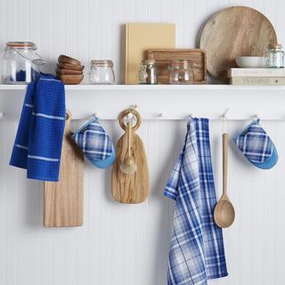 Roman Plaid 4-Piece Kitchen Towel & Mini Oven Mitt Set