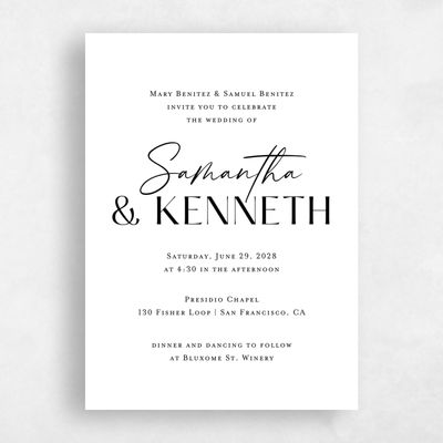 Black Letterpress Wedding Invitation - Sidney Portrait Letterpress