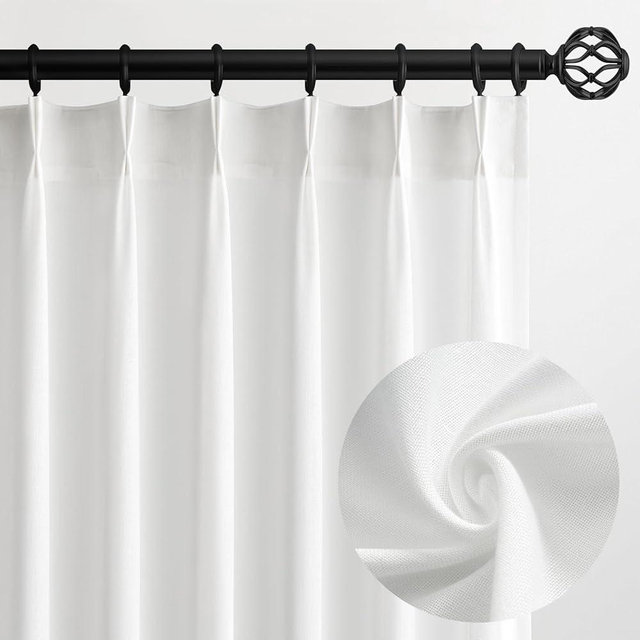 Topfinel White Pinch Pleat Linen Curtains for Bedroom 90 Inches Long 2 Panel Set,Light Filtering Semi Sheer Privacy Bright Bohemian Gothic Decor Floor Length Curtains for Living Room 90 Length