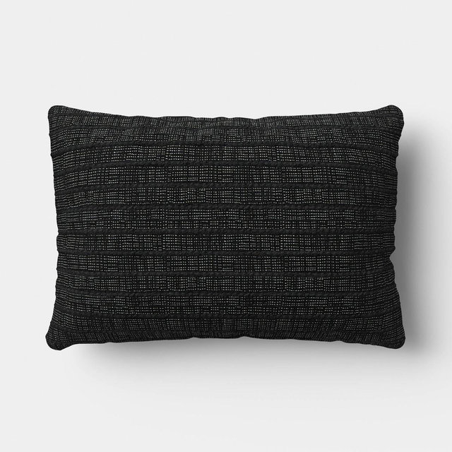 14"x20" Solid Textural Woven Lumbar Pillow Black - Threshold™