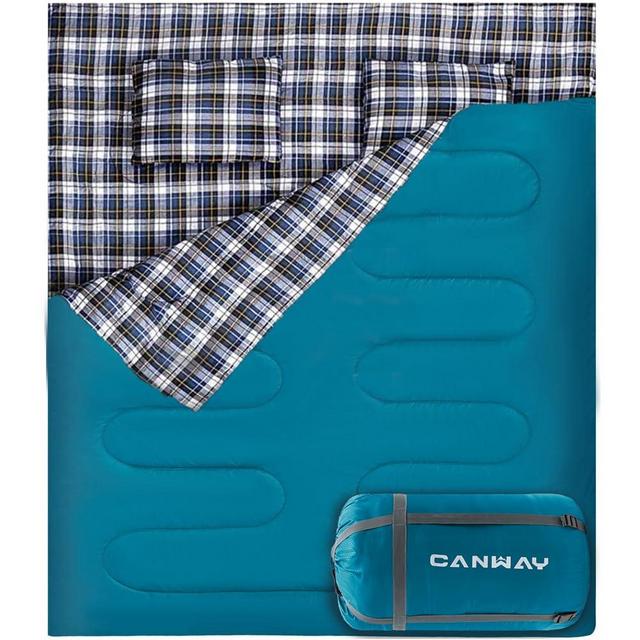 CANWAY Double Sleeping Bag,2 Person Sleeping Bag Lightweight Waterproof with 2 Pillows for Camping, Backpacking, or Hiking for Adults or Teens Queen Size XL & XXL
