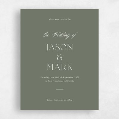 Dark Sage, Green Wedding Save the Date - Gavin Portrait