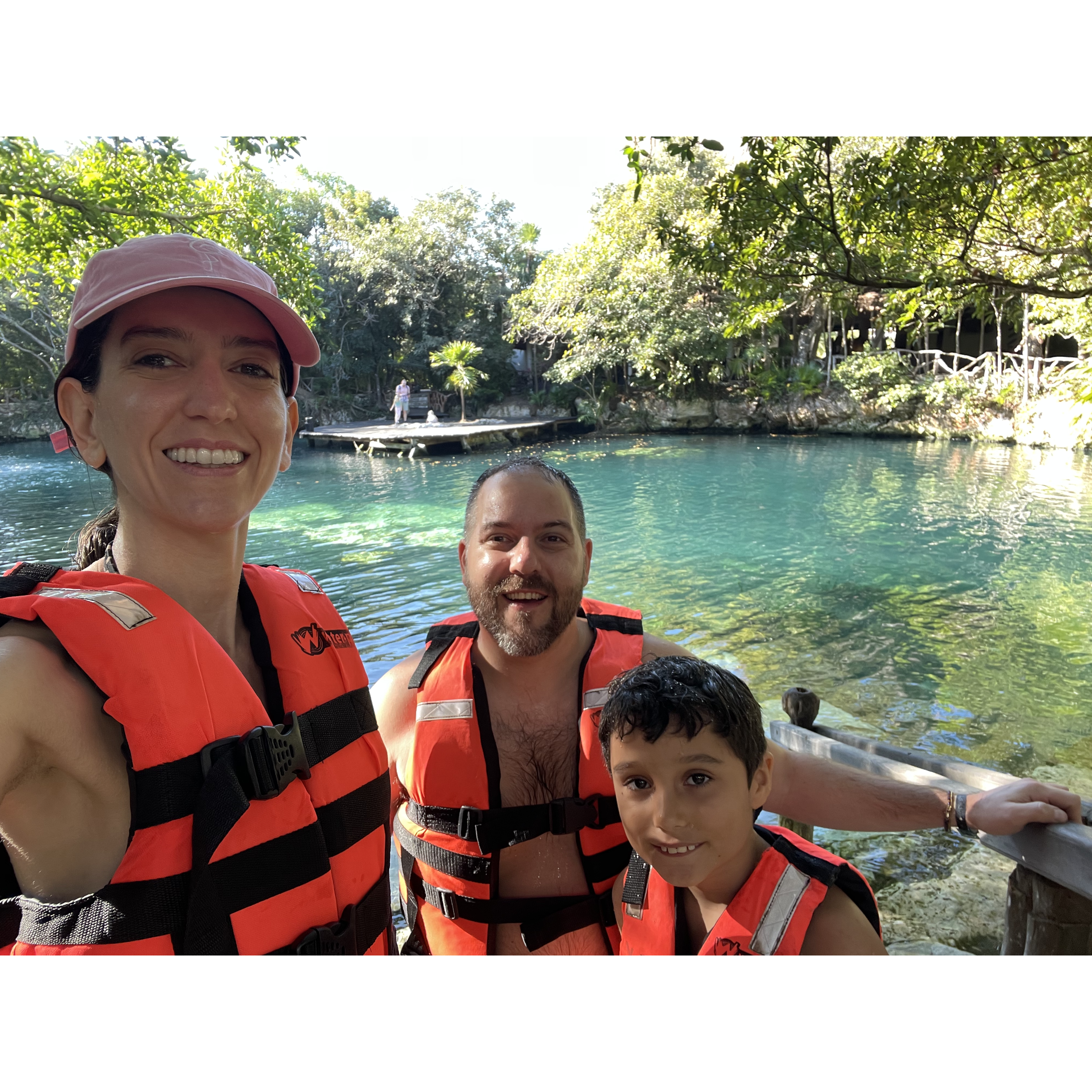 About to swim in a stunning cenote in Playa del Carmen, Mexico.