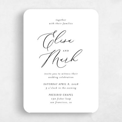 White Rounded Wedding Invitation - Marlow Portrait