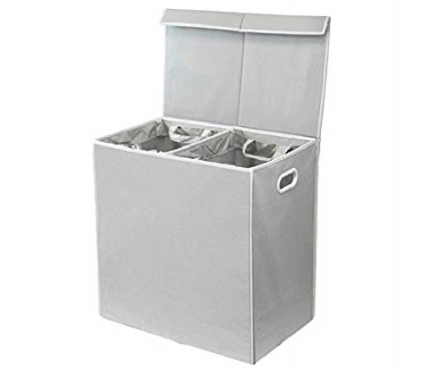 Simplehouseware Double Laundry Hamper with Lid and Removable Laundry Bags, Grey