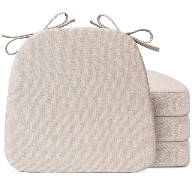 Sunsleek Chair Cushions for Dining Chairs, D-Shaped Seat Cushions with Removable Washable Cover and Ties, Chair Pads for Kitchen, Indoor Dining Room, Patio Chairs, 17'' x 16'', Set of 4, Beige