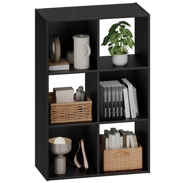 Sweetcrispy 6 Cube Storage Organizer - Open Cube Bookshelf with 3 Removable Back Panels, Display Storage Bookcase for Living Room, Bedroom, Entrance Hall, Home Office，36" L×11.6" W×24" H, Deep Black