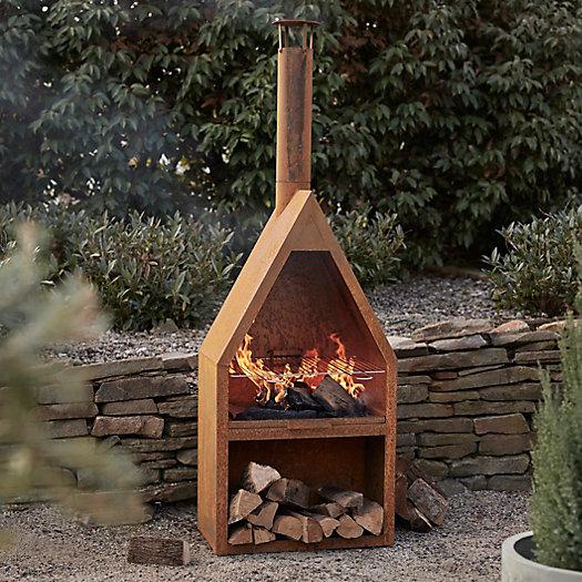 Weathering Steel Outdoor Fireplace with Grill