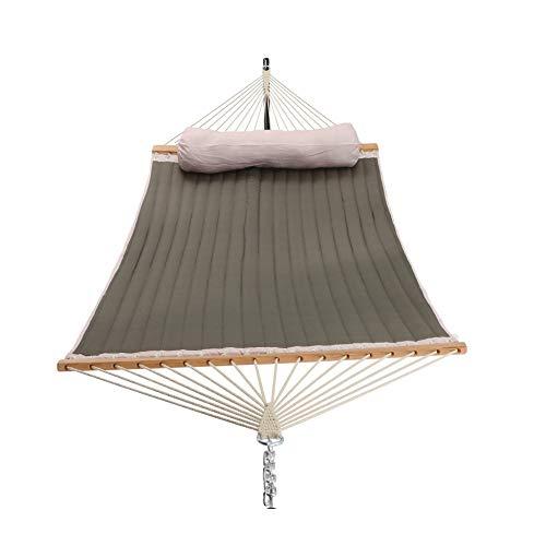Patio Watcher 11 Feet Quilted Fabric Hammock with Pillow Double 2 Person Hammock with Bamboo Spreader Bars, Perfect for Outdoor Patio Yard Dark Green