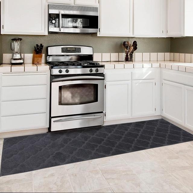 COSY HOMEER Soft Kitchen Floor Mats for in Front of Sink Super Absorbent Kitchen Rugs and Mats 20"x79" Non-Skid Kitchen Mat Standing Mat Washable,Polyester,Dark Grey