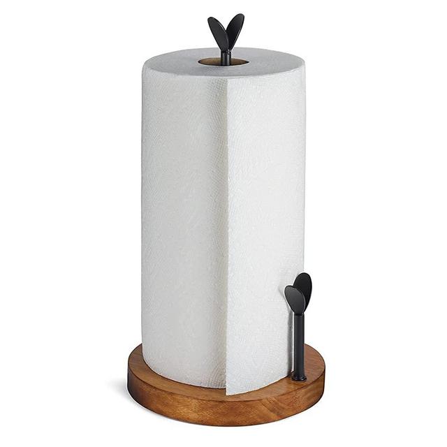TJ.MOREE Farmhouse Paper Towel Holder Countertop, Wood Paper Towel Holder Stand, Easy One-Handed Tear Rustic Paper Towel Holder for Kitchen Dining Table Home Decor