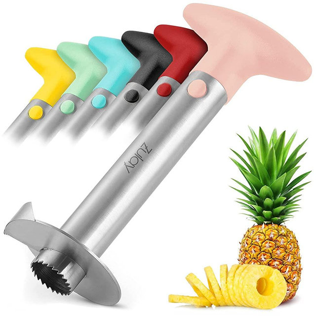 Zulay Kitchen Pineapple Corer and Slicer tool - Stainless Steel Pineapple Cutter for Easy Core Removal & Slicing - Super Fast Pineapple Slicer and Corer Tool Saves you Time - Pink