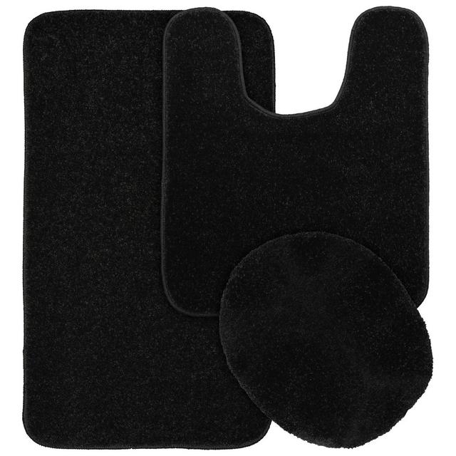 Gramercy 3pc Washable Bathroom Rug Set Black - Garland Rug