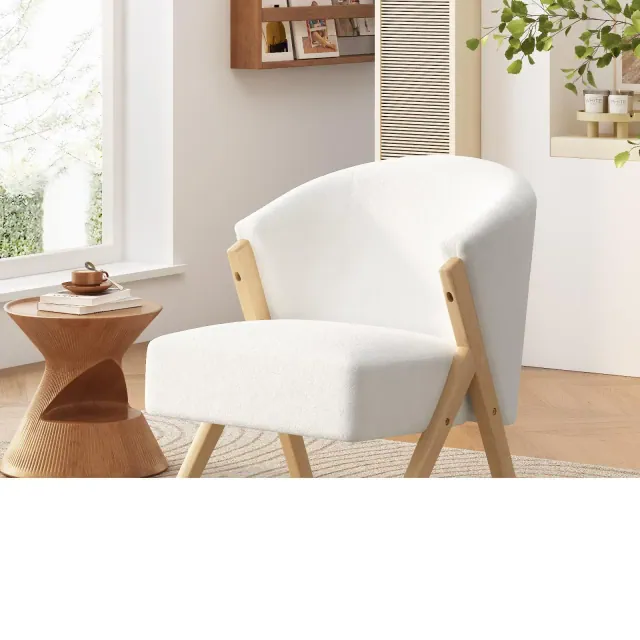 23.62"W Modern Upholstered Accent Chair, Comfy Lounge Chair with Solid Wood Frame, White - Merax