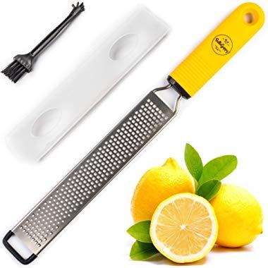 BelleGuppy Lemon Zester & Cheese Grater, Professional Zesting tool for Parmesan, Citrus, Ginger, Nutmeg, Garlic, Chocolate, Fruits, Razor-Sharp Stainless Steel Blade Protective cover, Dishwasher Safe