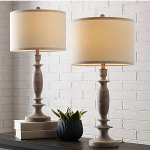 True Fine 28-in Wood Fininsh LED Rotary socket Table Lamp with Fabric Shade 2 -Set