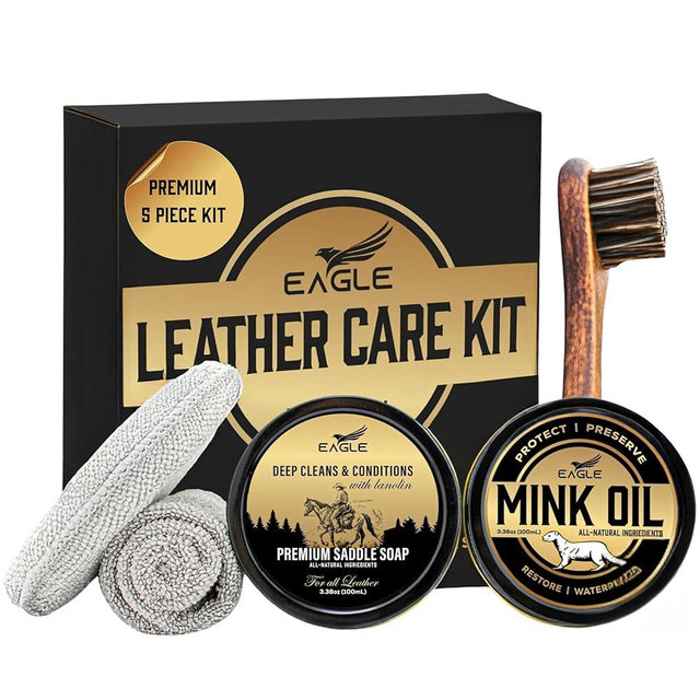 Leather Boot Care Kit – Mink Oil, Saddle Soap for Leather, Applicators & Cloth – Leather Care Kit, Boot Leather Care Kit, Leather Shoe Care Kit for Cowboy Boots, Work Boots, Shoes, and Tack