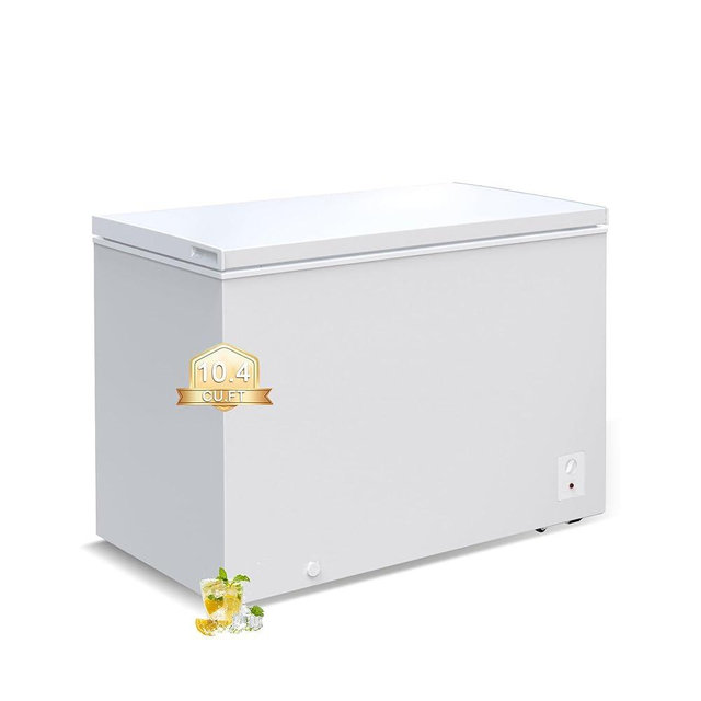 Large Chest Freezer,10.4 Cu.ft Deep Freezer FreeStanding Top Door Freezer with 8 Adjustable Thermostat (-11.2°F to 10.4°F) and Removable Basket, Universal Wheels, Manual Defrost for Garage, White