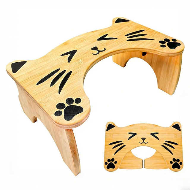 MYLIFESION Toilet Stool for Bathroom, 7 Inch Foldable Potty Stool for Pooping, Bamboo Squatting Potty Stools for Adults, Kids and Seniors, Non-Slip