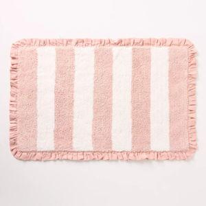 Maeve Ruffled Stripe Tufted Bath Mat in "Pink"