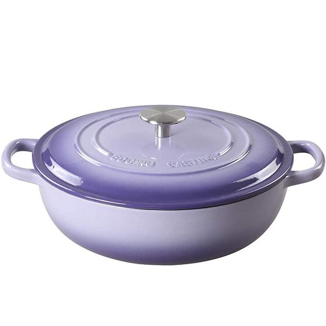 EDGING CASTING Enameled Cast Iron Shallow Casserole Braiser with Dual Handle, 3.8-QT, Purple