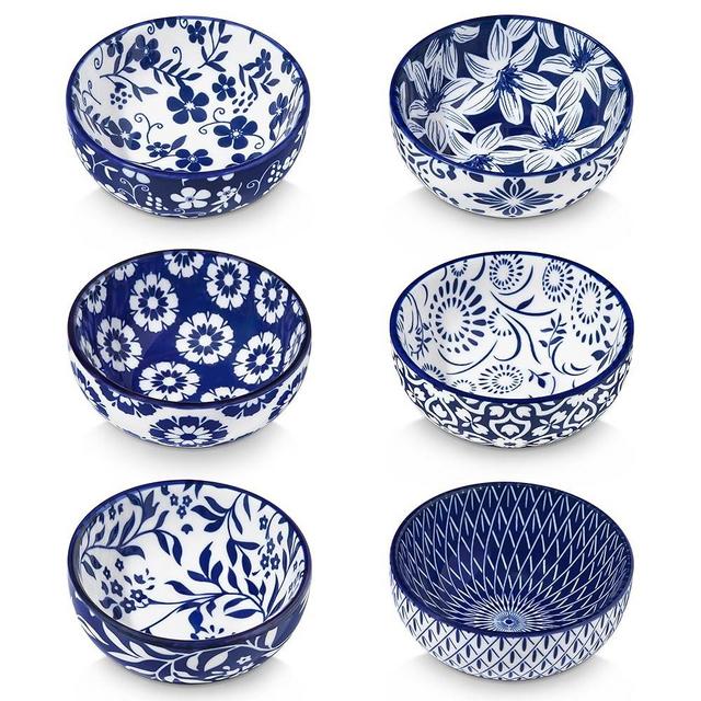 vancasso SELENE Ceramic 2.7 Oz Mini Dipping Bowls Set of 6, 3 Inch Small Dip Bowls for Sauce, Soy Sauce, Sushi, Condiments & Side Dishes, Microwave & Dishwasher Safe, Vintage Blue