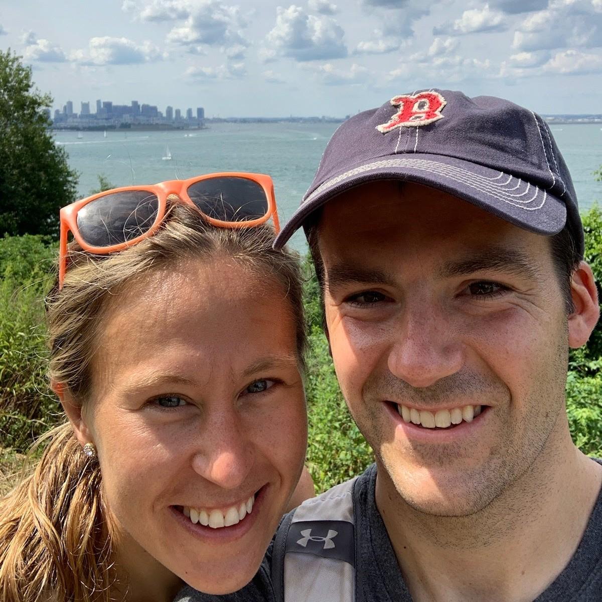 Exploring Spectacle Island wearing Boston Red Sox gear