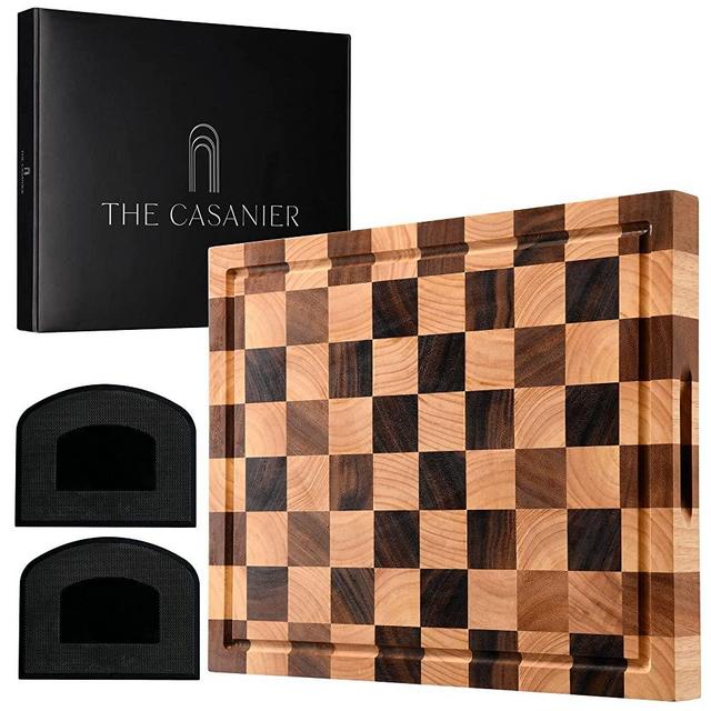 CASANIER Acacia Wood Cutting Board - 1.5” Thick Extra Large Butcher Block, Reversible Chopping Board with Juice Groove and Handle - Serving Tray for Charcuterie, Cheese - 2 Scrapers Included – 18”x14”