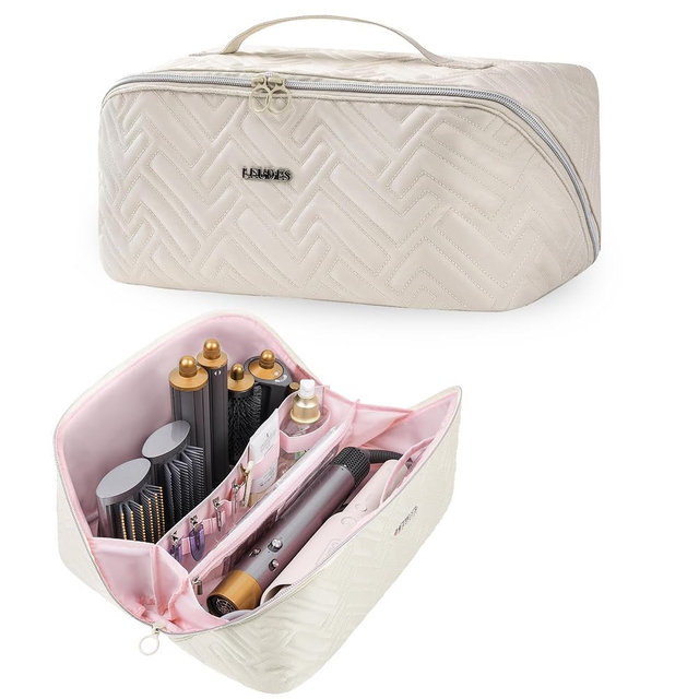 Leudes Hair Tools Travel Bag For Dy son Airwrap Hair Dryer Shark Flex Style Carrying Case Travel Makeup Bag Portable Pouch Open Flat Packing Organizers with Divider and Handle (Beige)