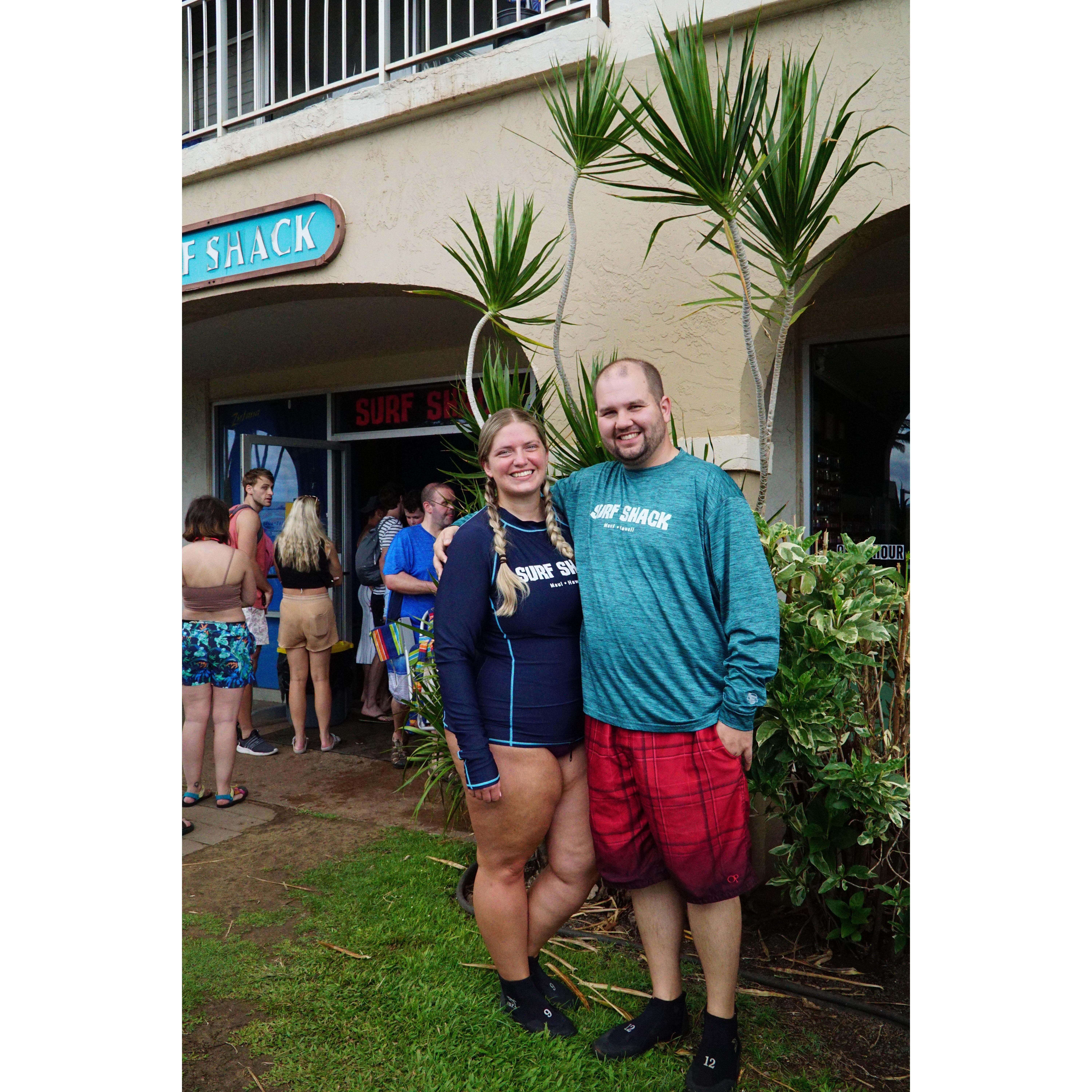 Right before we went surfing together in Maui