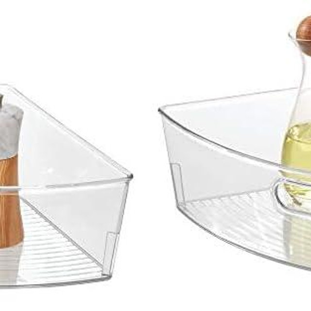 iDesign Recycled Plastic 1/4 Wedge Lazy Susan Turntable Organizer with Handle, Pantry, Bathroom, General Storage and More – 16.5" x 11" x 4", Clear (Pack of 2)