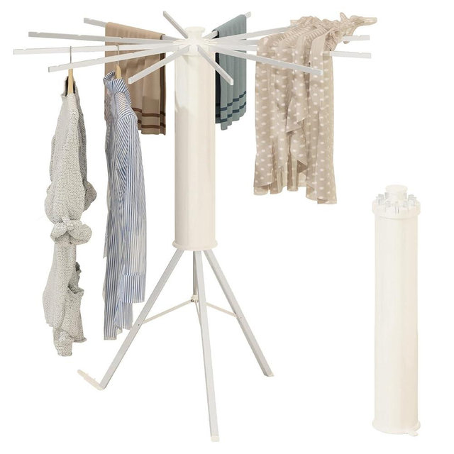 Tripod Drying Rack Portable, Foldable Drying Rack Clothing with 12 Aluminum Drying Arms, Standing Laundry Hanger Rack Round Collapsible & Portable Handle for Laundry Room, Balcony, Bedroom, RV