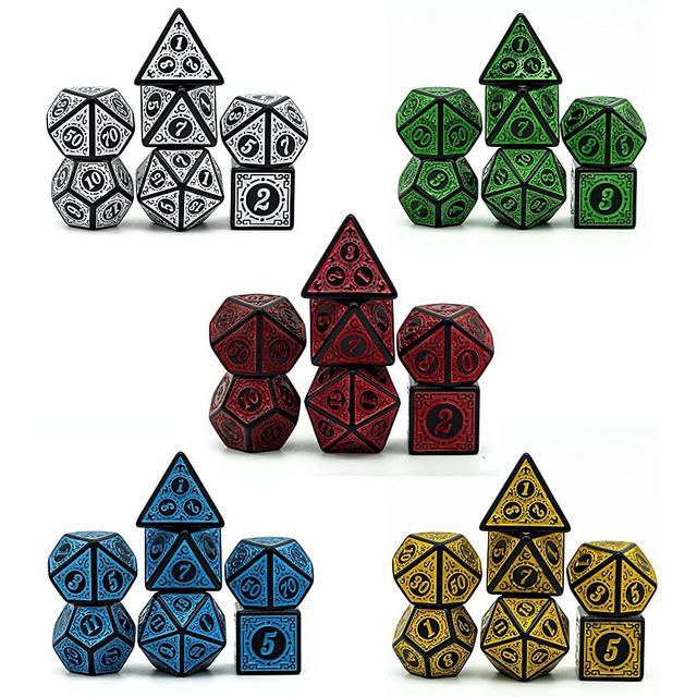 Poludie 5 Sets Dice DND, Polyhedral Dice Set (35pcs) with Leather Dice Bag, D&D Dice Set for Dungeons and Dragons, RPG, MTG Table Games (Window Lattice Carved Series)
