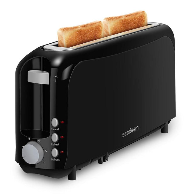 SEEDEEM 2 Slice Slim Toaster, Single 10" Long Slot Toaster Fits Bagels & Artisan Bread, 6 Shade Settings, Cancel/Reheat/Defrost, Removable Crumb Tray, Auto Shut-Off, Black