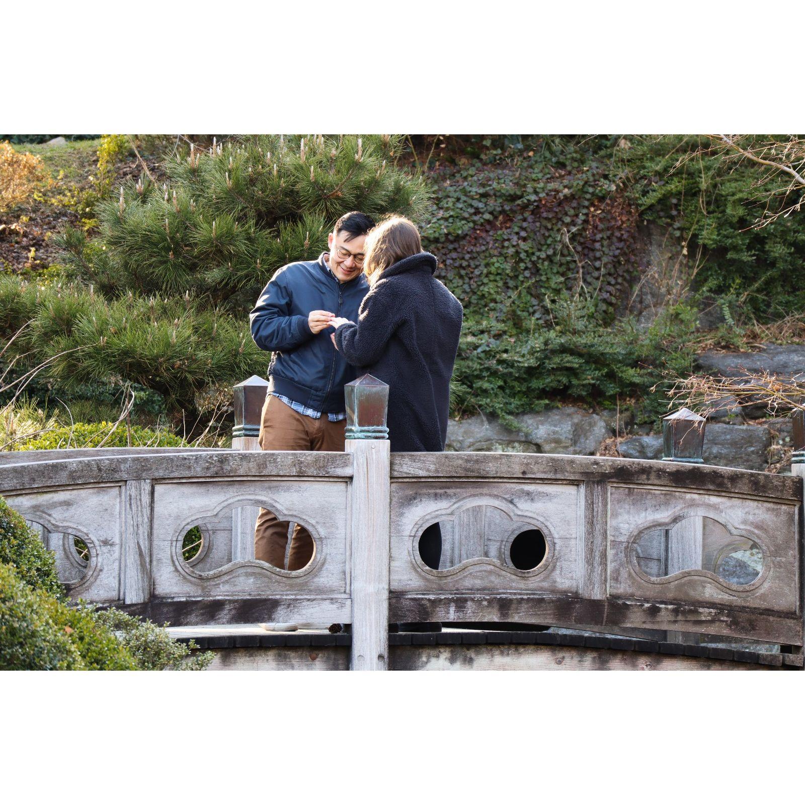 Getting engaged at the Brooklyn Botanical Gardens. We had our second date here!