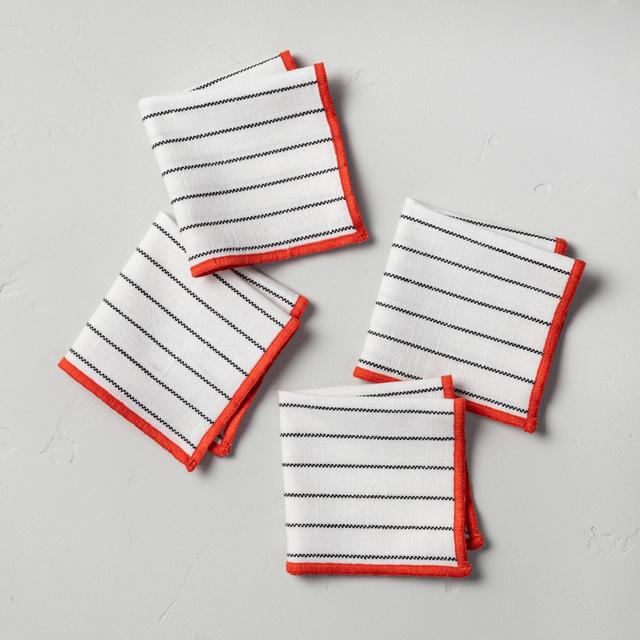 4pc Mini Stitched Border Thin Stripes Napkin Set Red/White - Hearth & Hand™ with Magnolia