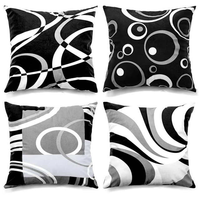 Black and White Throw Pillow Covers 18x18 Inches Set of 4 Decor Decorative Throw Pillow Cover Grey Abstract Modern Geometric Square Cushion Cases for Sofa Bed Couch