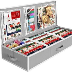 Simple Houseware 41.5" Wrapping Paper Storage Organizer - Fits 40 Rolls with Adjustable Straps, Interior Divider for Ribbons & Bows, 3 Clear Pockets for Gift Bags & Tools, 41.5''L x 16''W, Gray